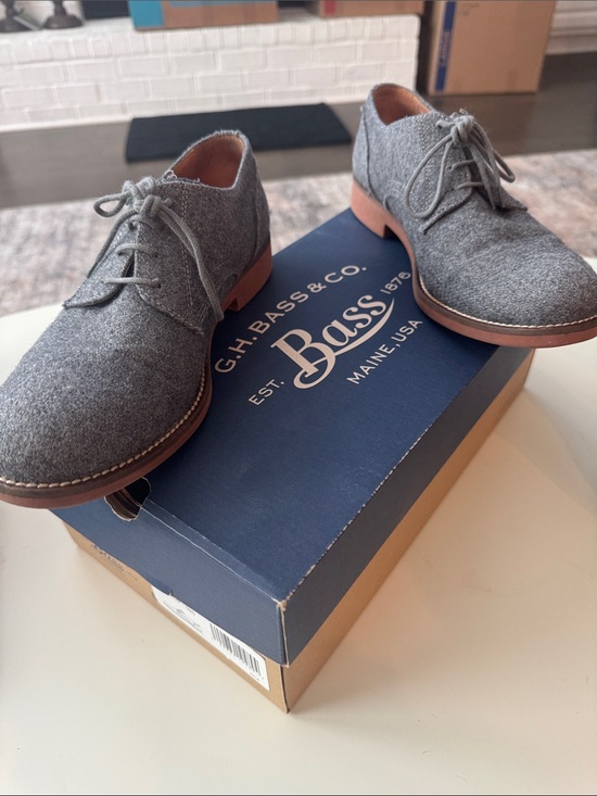 Bass Shoes - Bass Grey Wool Derby Shoes with Tan Sole